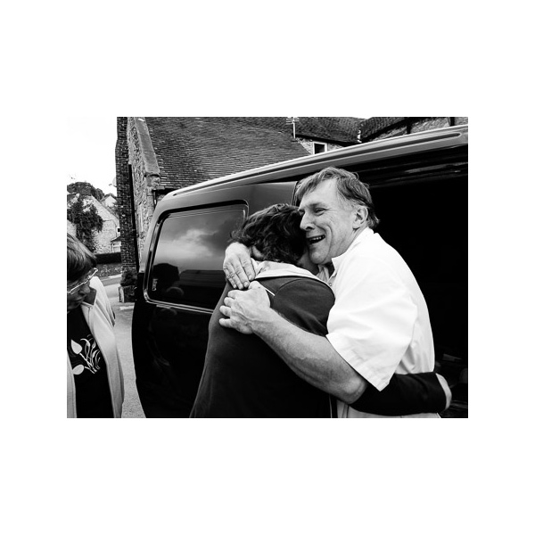 Hug for Steve Pepper, Village Baker, Selling Bread from his Van, Middleton,10th of July, 2014